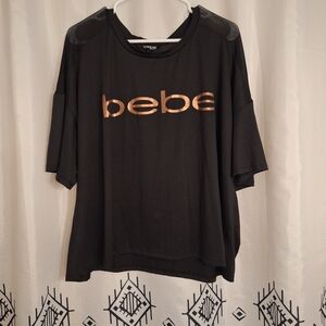 BEBE SPORT SPELL OUT slinky black athletic wear top sz 3X